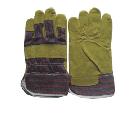 Yelllow cow split leather glove,striped cotton back & cuff