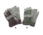 Cow split leather glove,striped cotton back & rubberized cuff