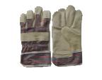 Cow grain leather glove,striped cotton back & cuff