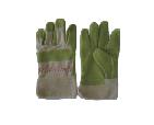 Green PVC imitation leather glove,white cotton back & cuff