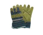 Yellow PVC imitation leather glove,striped cotton back & cuff